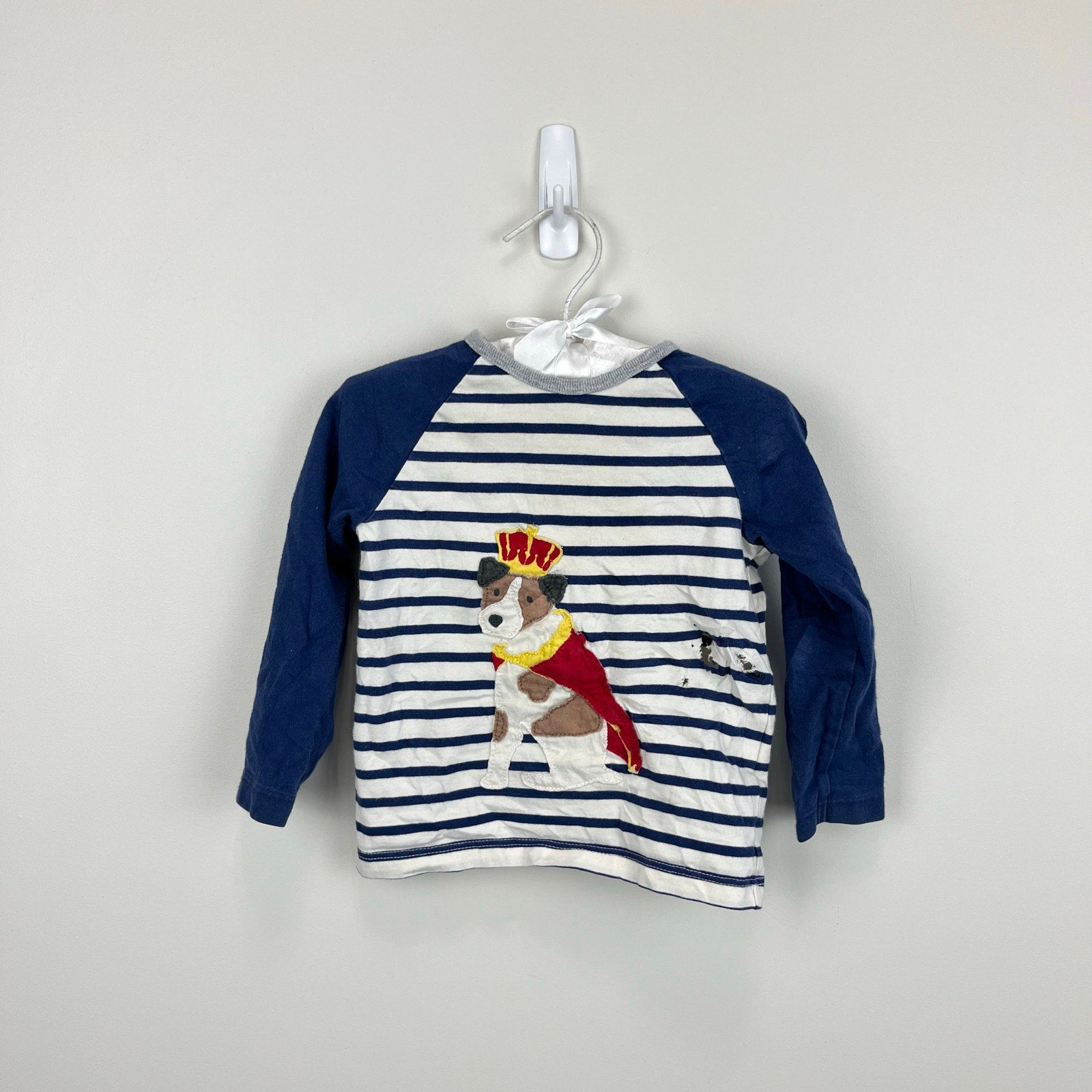 Mini Boden Navy Striped Royal Sprout Long Sleeve Applique T-Shirt 6-12 Months