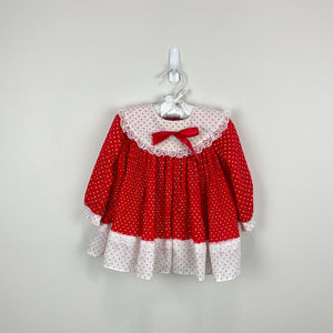 Vintage Red Ruffle Polka Dot Dress Medium USA