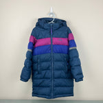 Load image into Gallery viewer, L.L. Bean Kids Long Down Jacket Colorblock Navy Berry M 5-6
