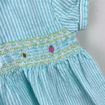 Load image into Gallery viewer, JoJo Maman Bebe Embroidered Aqua Smocked Seersucker Dress 6-12 Months
