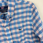 Load image into Gallery viewer, Vineyard Vines Boys' Blue Pink Plaid Whale Button Down Shirt 6
