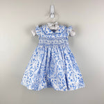 Load image into Gallery viewer, Anavini Hand Smocked Blue Floral Dress 9 Months
