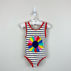 Mini Boden Fun Striped Applique Flower Swimsuit 3-4