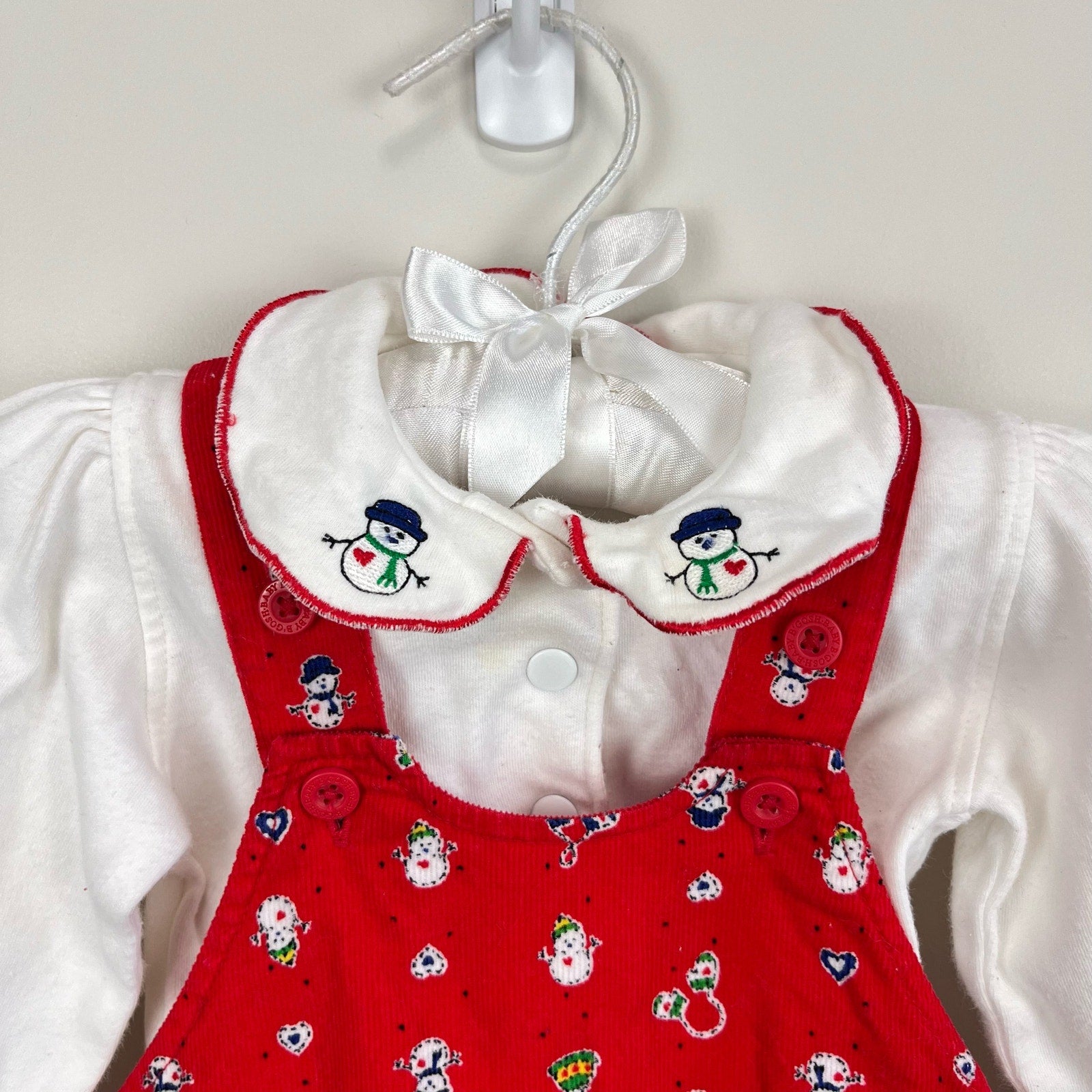 Vintage OshKosh B'gosh Red Snowman Overalls Set 3-6 Months