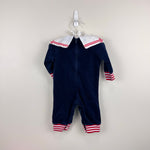 Load image into Gallery viewer, Vintage Thomas Navy Blue Velour Sailor Suit Coverall 3-6 Months
