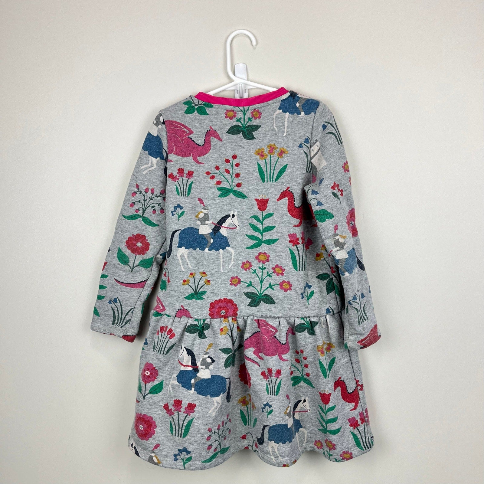 Mini Boden Cosy Printed Sweatshirt Dress Gray Fairy Tale 7-8