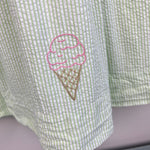 Load image into Gallery viewer, The Proper Peony Green Seersucker Hand Embroidered Sweet Scoop Dress 5T
