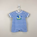 Load image into Gallery viewer, Florence Eiseman Blue Stripe Knit Shortall Romper Whale 6 Months
