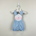 Load image into Gallery viewer, Vintage Blue Bunny Bib Sunsuit Romper Newborn
