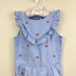 Load image into Gallery viewer, Janie and Jack Embroidered Flag Ruffle Romper Ocean Air Blue 6

