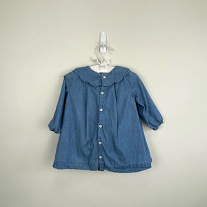 Jacadi Paris Long Sleeve Scallop Collar Chambray Dress 12 Months 74 cm