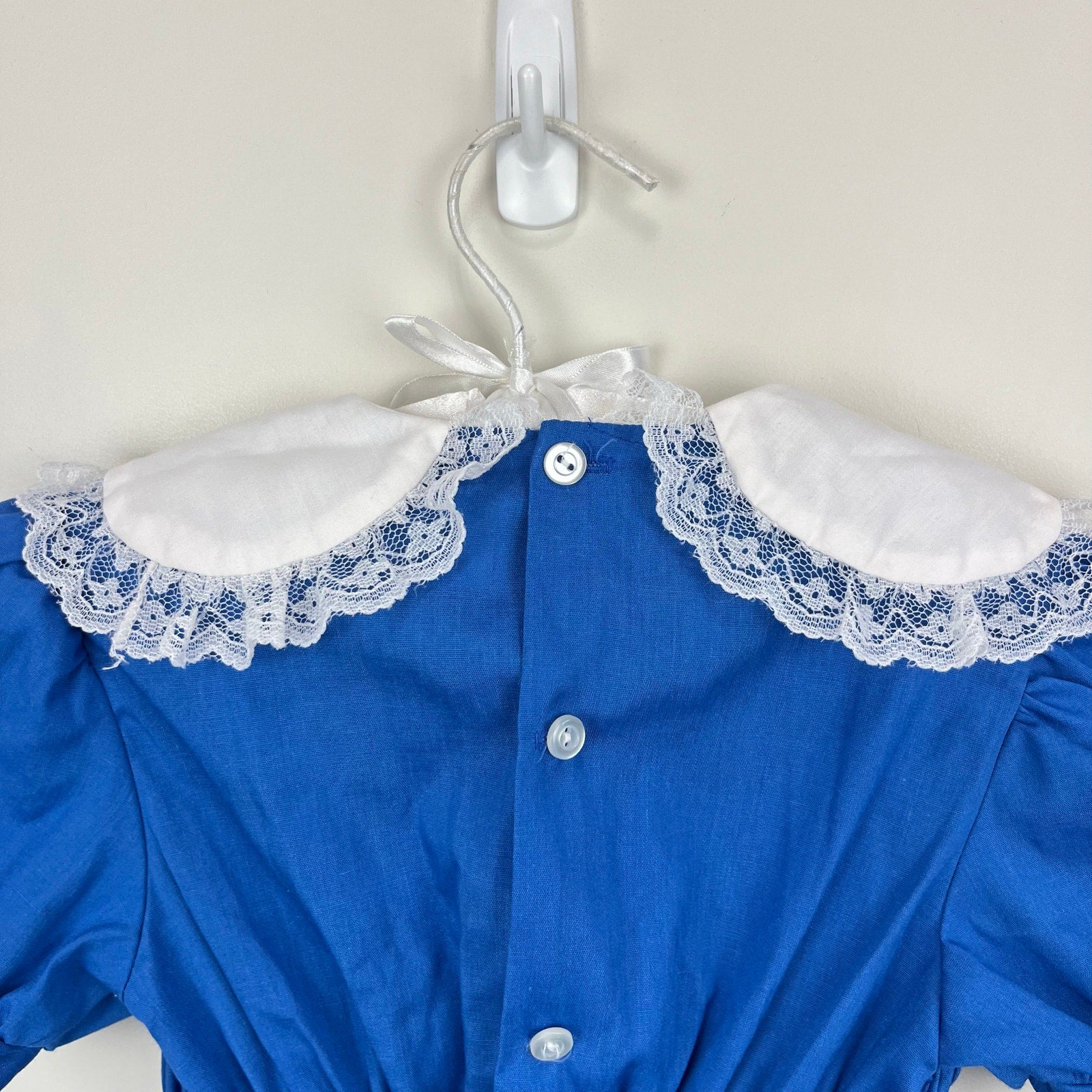 Vintage JM Rags Blue Smocked Ruffle Lace Party Dress 4T