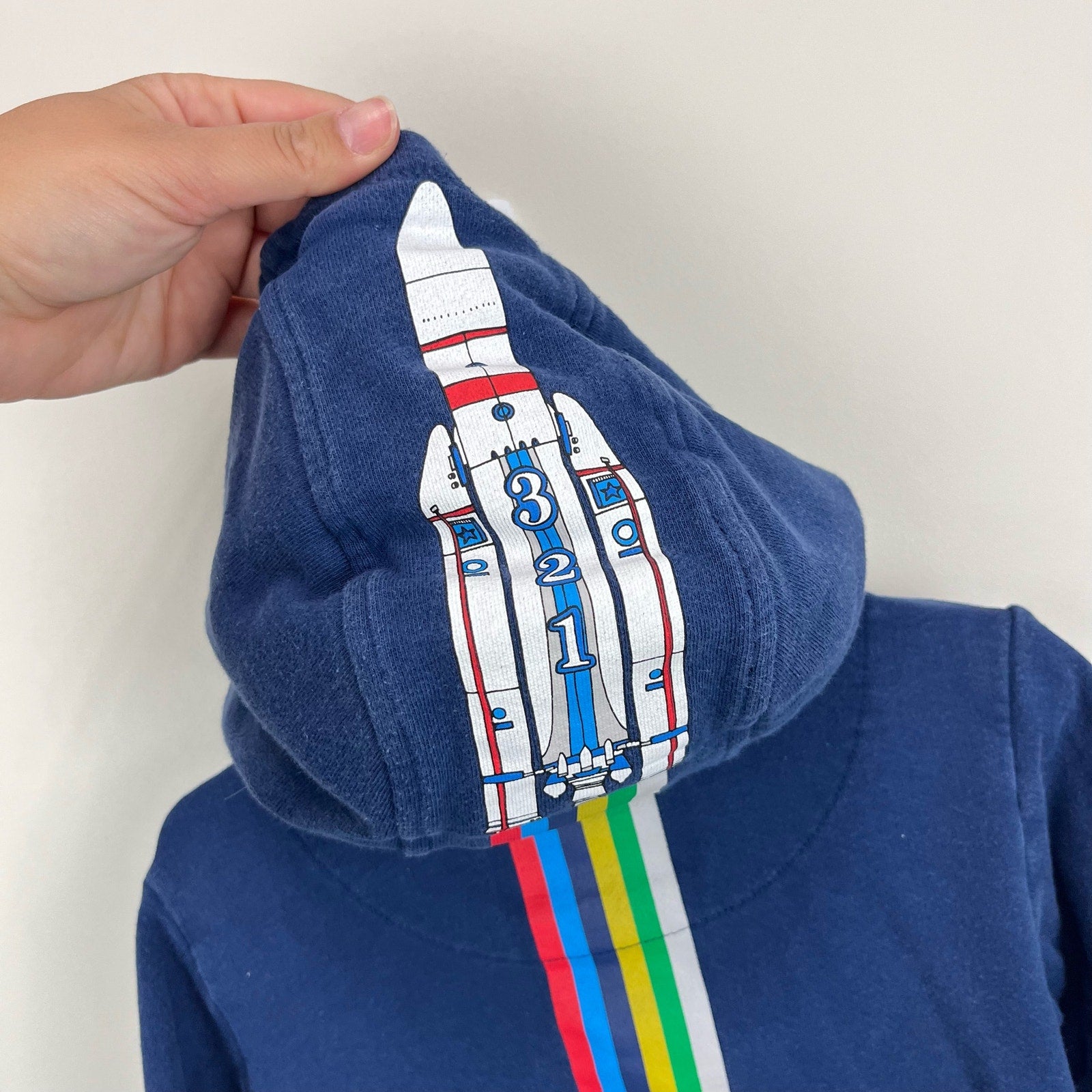 Mini Boden Navy Blue Rocket Ship Hoodie 4-5