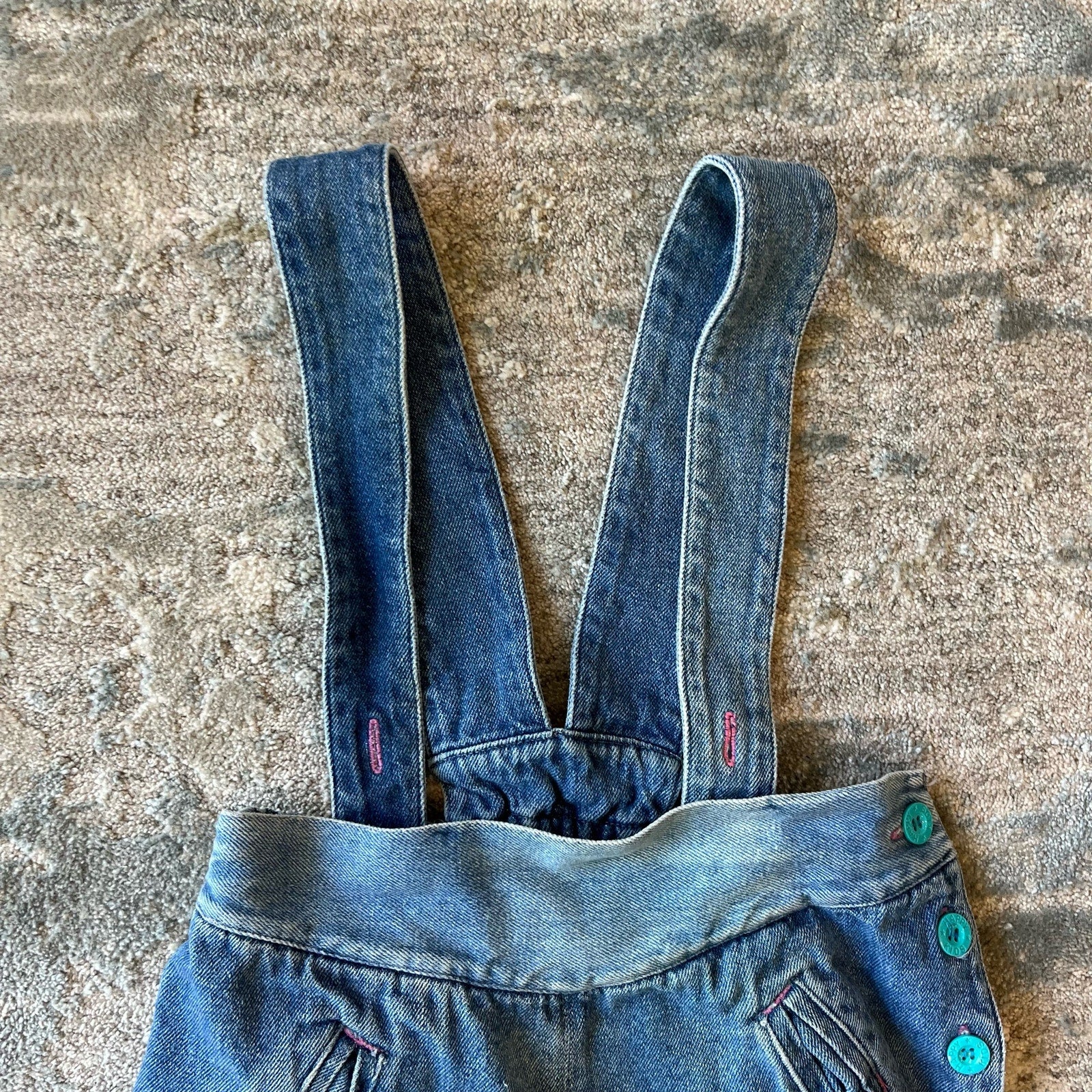 Vintage Happy Kids Blue Jean Bow Suspender Overalls 4T