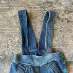 Load image into Gallery viewer, Vintage Happy Kids Blue Jean Bow Suspender Overalls 4T
