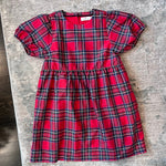 Load image into Gallery viewer, Vineyard Vines Girls' Taffeta Puff Sleeve Dress Royal Stewart Red Plaid L
