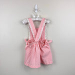 Load image into Gallery viewer, Vintage Bee Mine Pink Seersuck Stripe Lace Ruffle Pinafore Dress 3T
