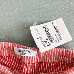 Mini Boden Marine Ticking Stripe Red Shorts 6-12 Months NWT