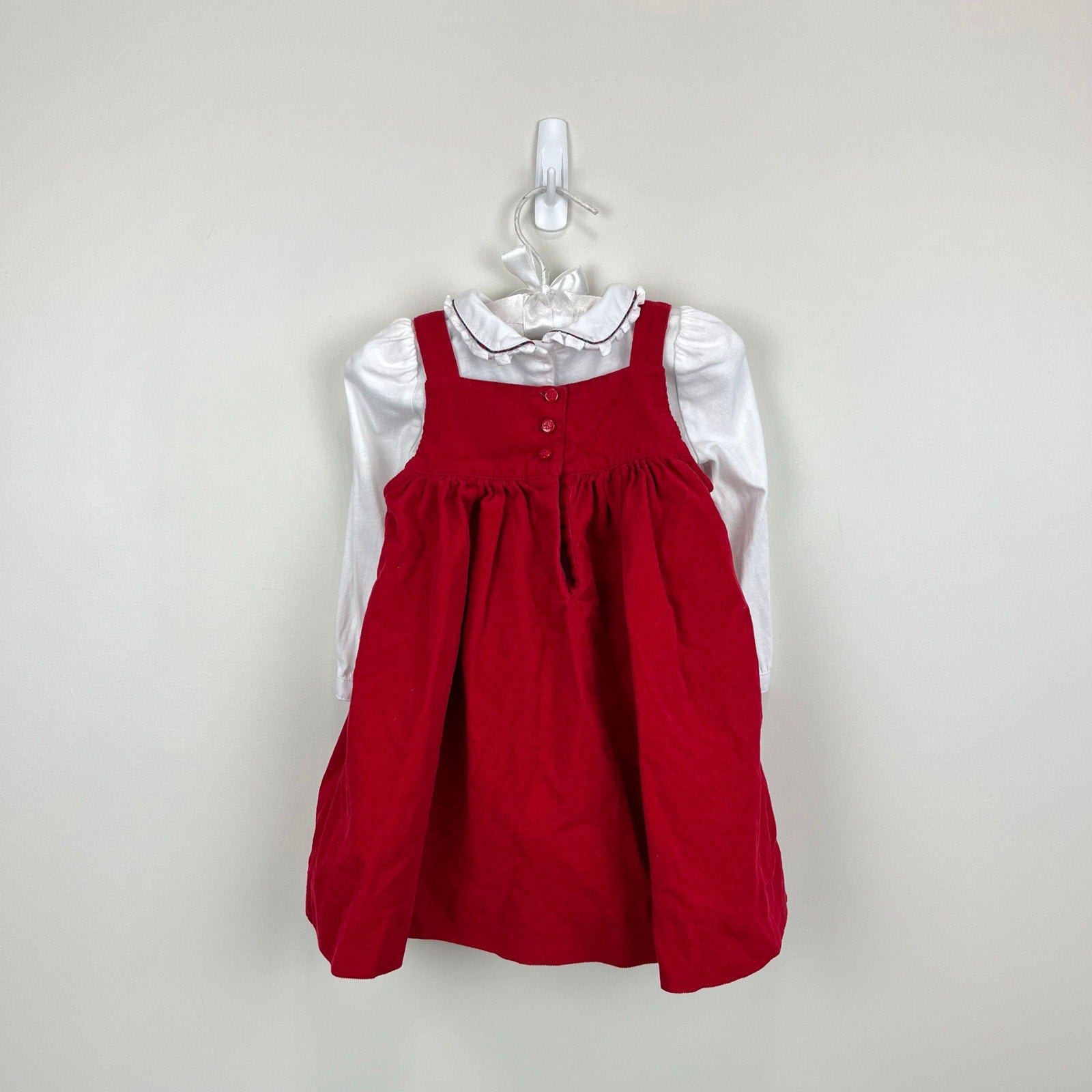 Ralph Lauren Red Corduroy Puppy Basket Ruffle Collar Dress Set 12 Months