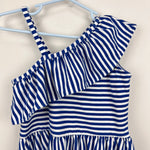 Load image into Gallery viewer, Florence Eiseman Asymmetrical Blue Stripe Knit Ruffle Dress 7
