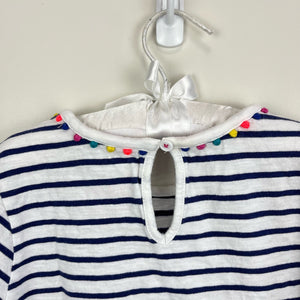 Mini Boden Charlie Navy Stripe Pom Pom Tee 9-10