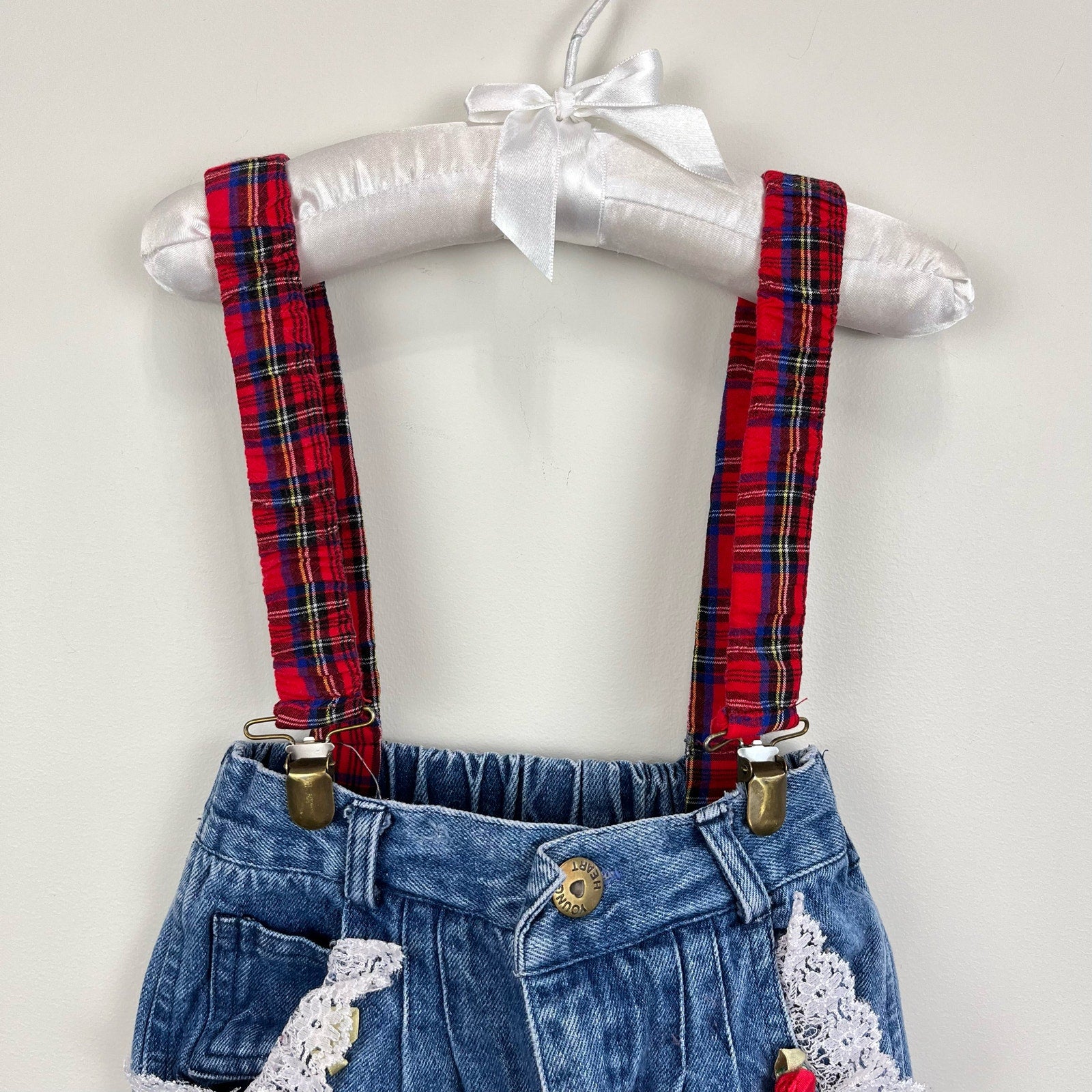 Vintage Young Hearts Denim Suspender Pants 3T