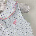 Load image into Gallery viewer, TBBC Paige's Playful Polo Barbados Blue Micro Dot w/ Pink 18-24 Months
