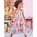 Load image into Gallery viewer, Mini Boden Tiered Tassel Maxi Dress Multi Rainbow Zebra 6-7
