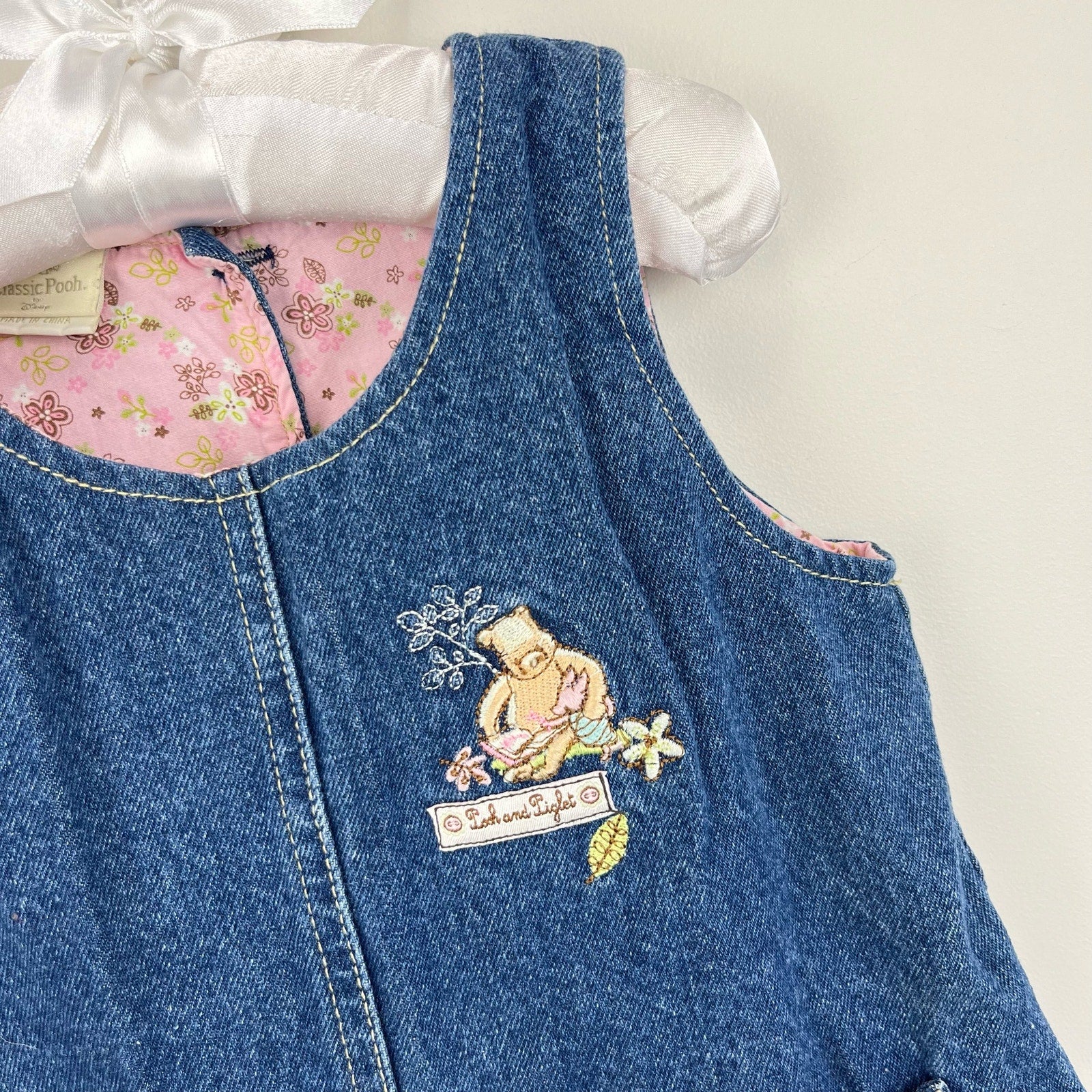 Y2K Vintage Classic Pooh Denim Ruffle Jumper 24 Months