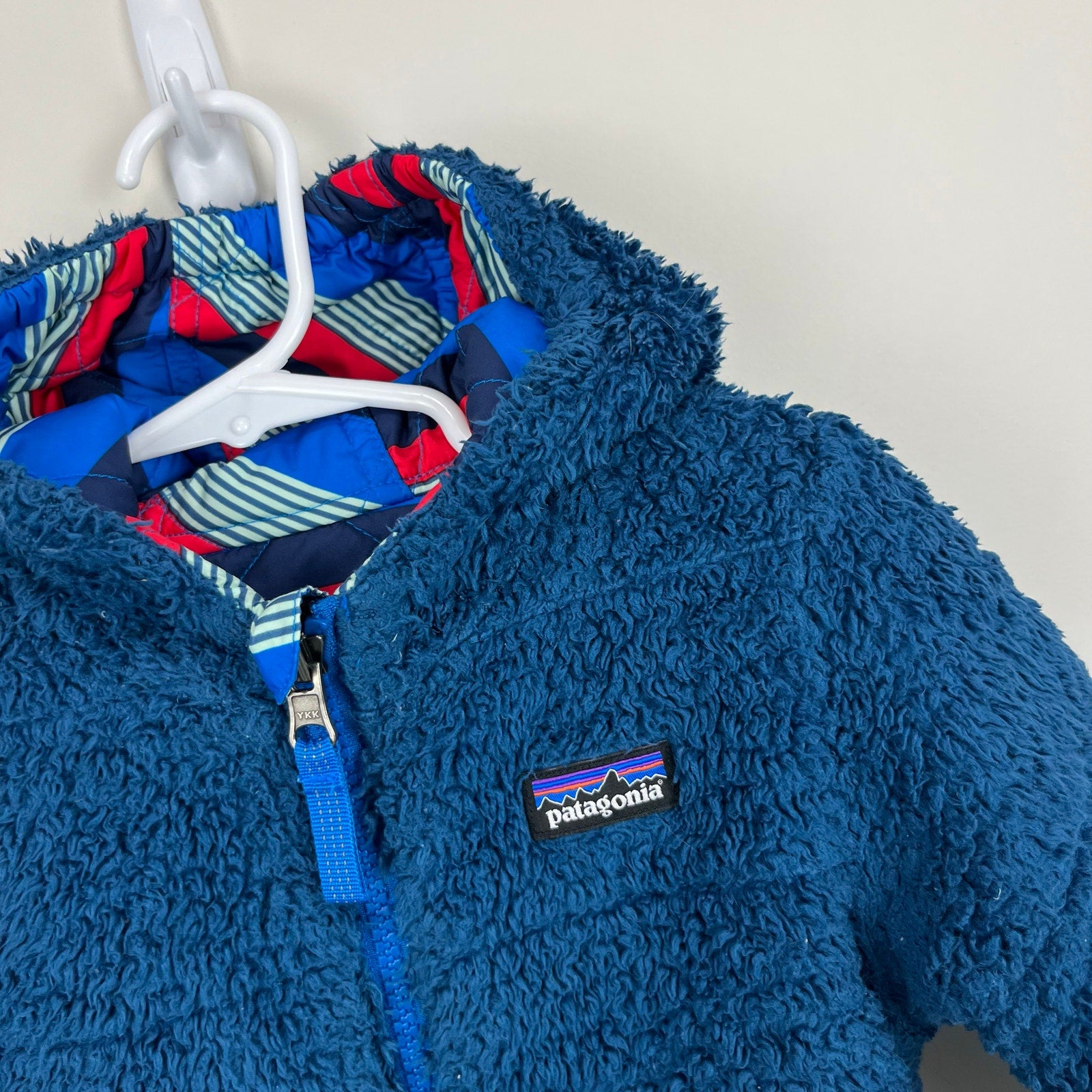 Patagonia Reversible Tribbles Jacket Blue Red Stripes 2T