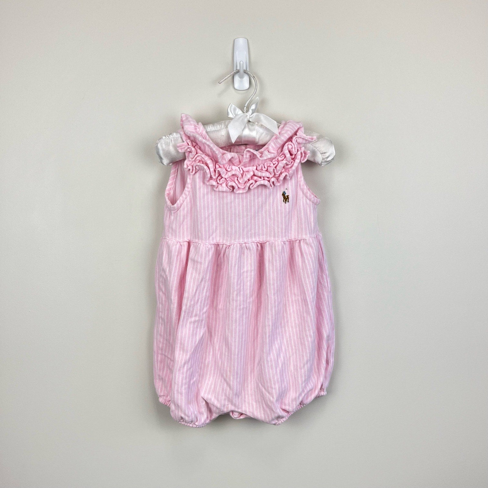 Ralph Lauren Ruffled Knit Bubble Shortall Pink 18 Months