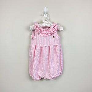 Ralph Lauren Ruffled Knit Bubble Shortall Pink 18 Months