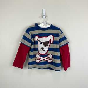 Mini Boden Applique Striped Pirate Dog Tee 2-3