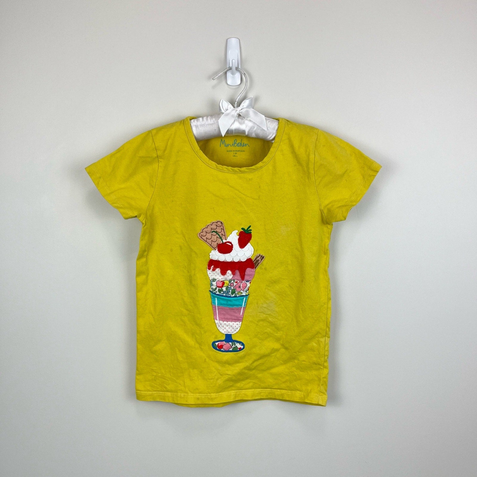 Mini Boden Big Appliqué T-shirt Sweetcorn Yellow Ice Cream 7-8