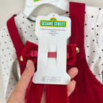 Load image into Gallery viewer, Sesame Street Elmo Red Corduroy Jumper Dress Set w/ Bow 18 Months NWT
