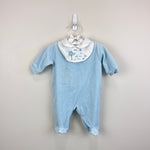Load image into Gallery viewer, Bout'Chou Blue Velour Embroidered Bib Footie Romper 1 M
