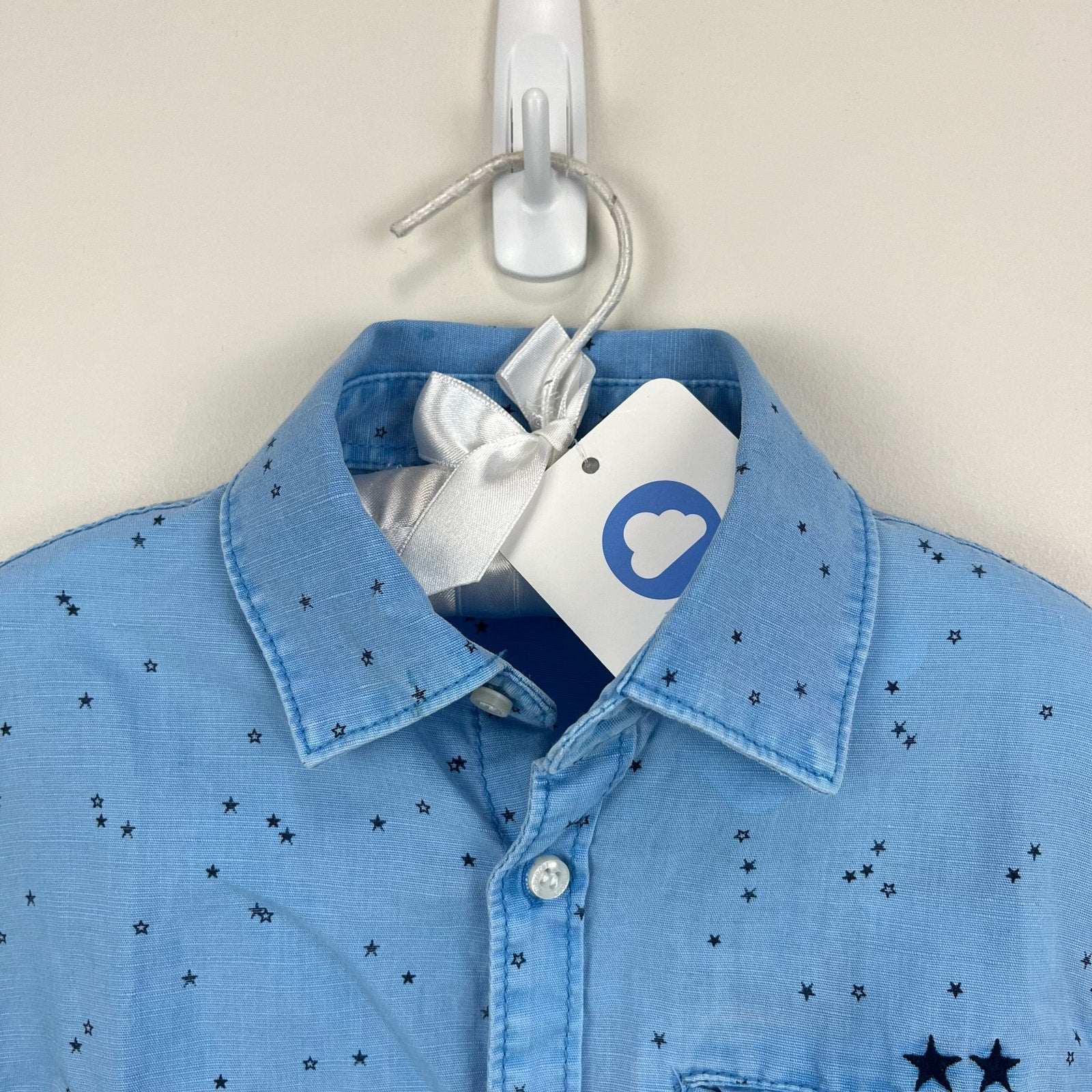 Mayoral Glass Blue Star Print Button Up Shirt 6 NWT