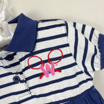 Load image into Gallery viewer, Vintage Weebok Blue Striped Tennis Ruffle Romper 3-6 Months NWOT
