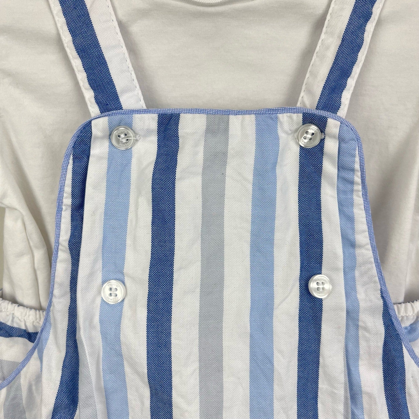 Mayoral Baby Blue Striped Dungaree Shorts Set 12 Months