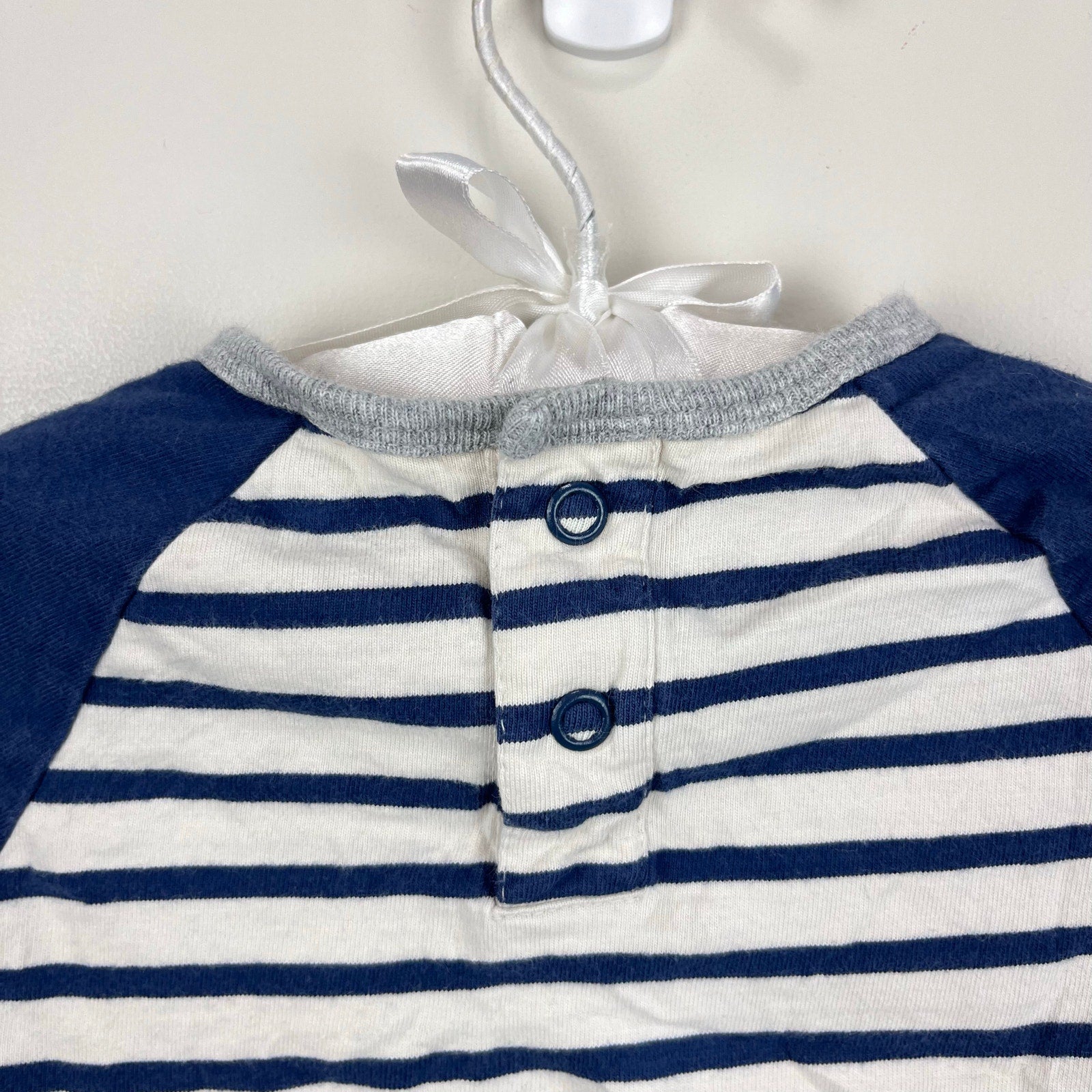 Mini Boden Navy Striped Royal Sprout Long Sleeve Applique T-Shirt 6-12 Months