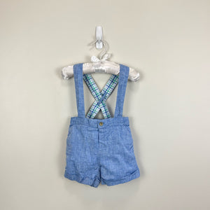 Janie and Jack Chambray Blue Suspender Shorts 6-12 Months