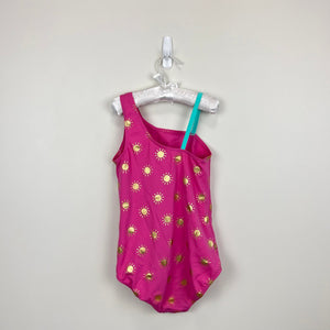 Mini Boden One Shoulder Swimsuit Tickled Pink Gold Foil Suns 9-10