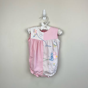 Vintage Baby Girl Pink White Kite Romper