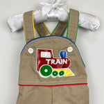 Load image into Gallery viewer, Vintage Carter&#39;s Tan Applique Train Overalls 12 Months USA
