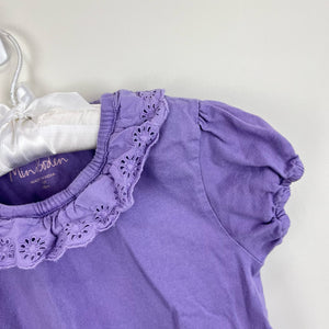 Mini Boden Broderie Collar Jersey Top Aster Purple 7-8