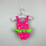 Load image into Gallery viewer, Vintage Pink Polka Dot Heart Ruffle Bathing Suit 12 Months USA
