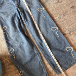 Load image into Gallery viewer, Abercrombie Kids High Rise Ultra Wide Leg Jeans Embroidered Bows 5/6 Long
