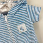 Load image into Gallery viewer, Kissy Kissy Blue Terry Striped Hooded Beach Cover Up Romper 0-3
