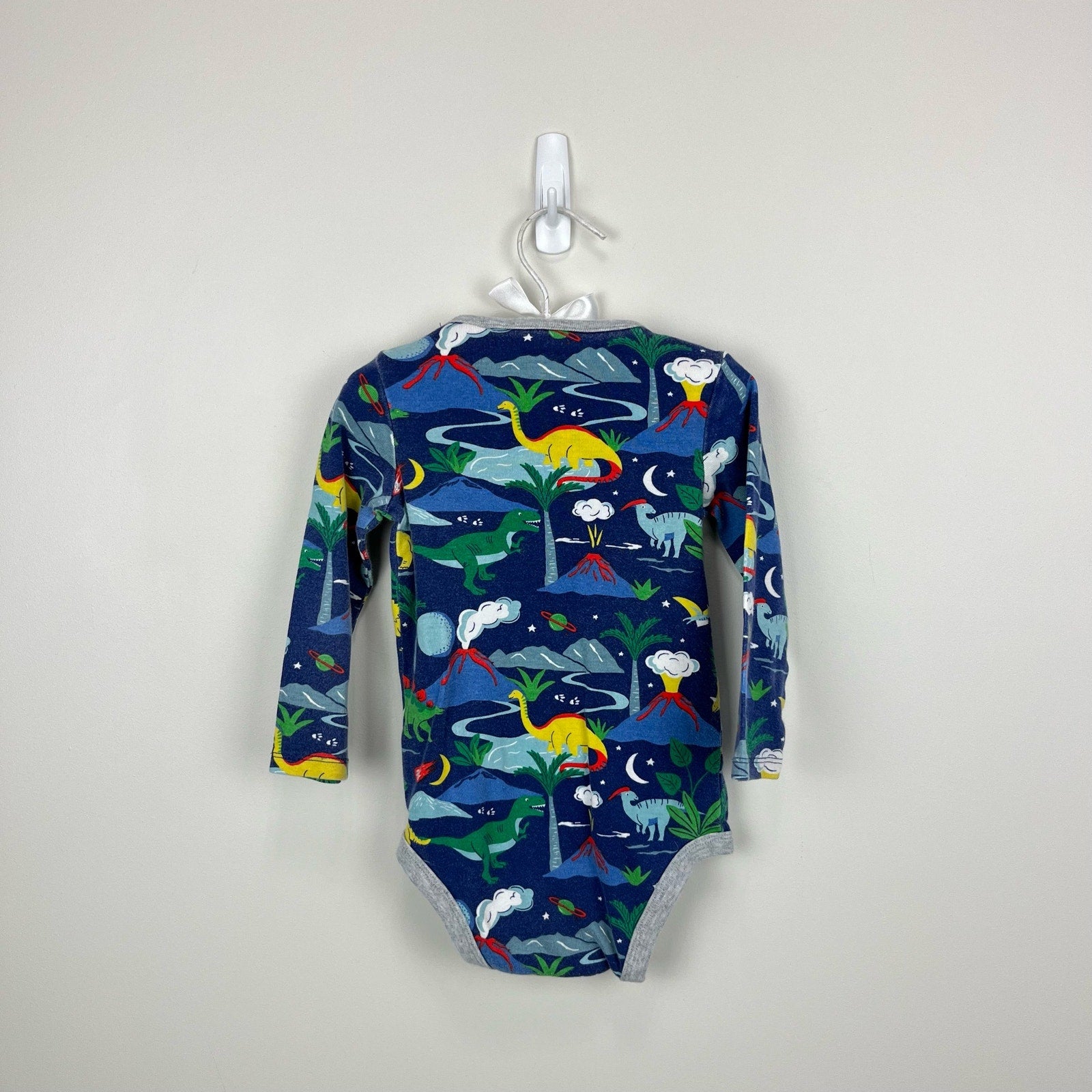 Mini Boden Long Sleeve Bodysuit Starboard Blue Dinos 18-24 Months