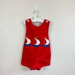 Load image into Gallery viewer, Vintage Red Applique Sailboat Jon Jon Romper 4T
